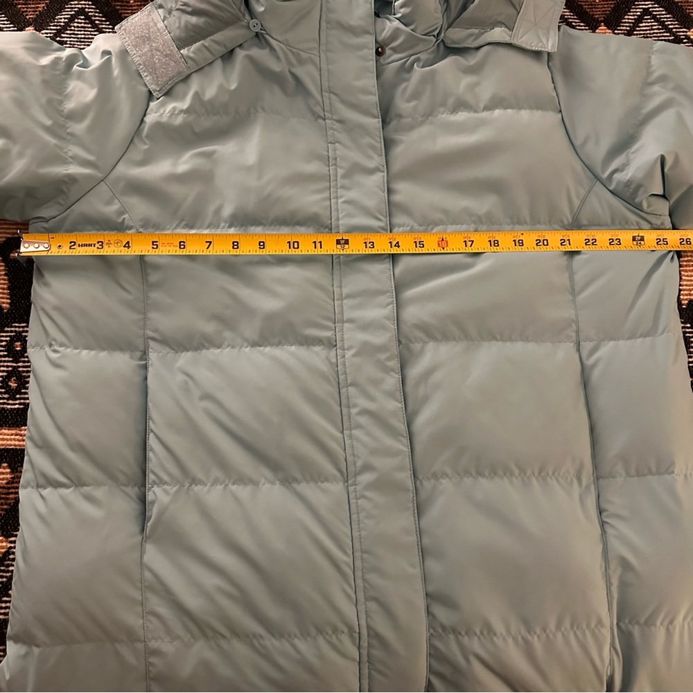 L.L. Bean Goose Down Long Duster Jacket Puffer Hoodie Turquoise size XL Women - Picture 14 of 16